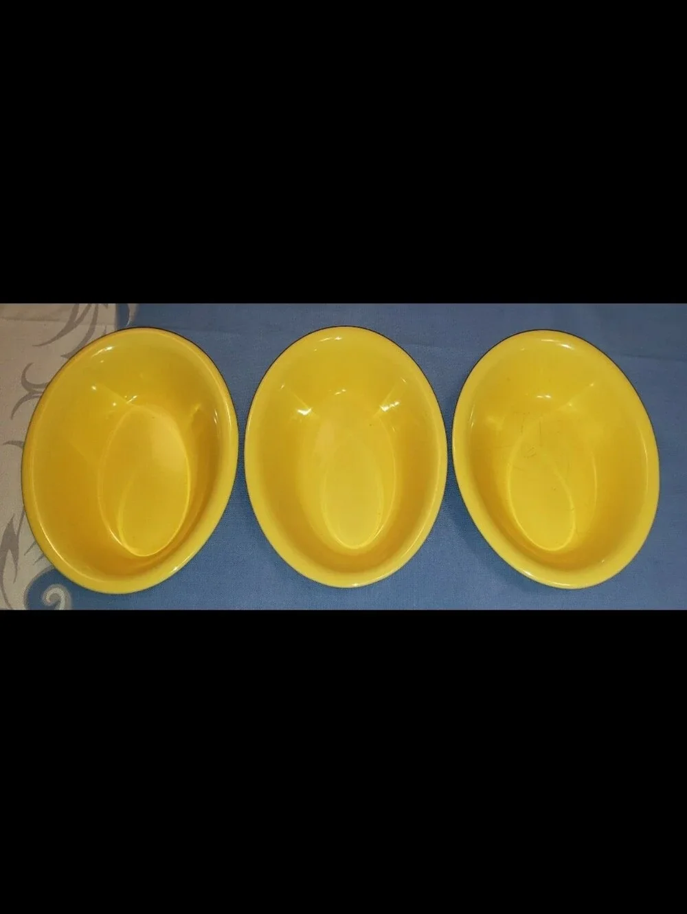Set Of Three (3) Mid-Century Yellow Fransiscan Oval Serving Bowls